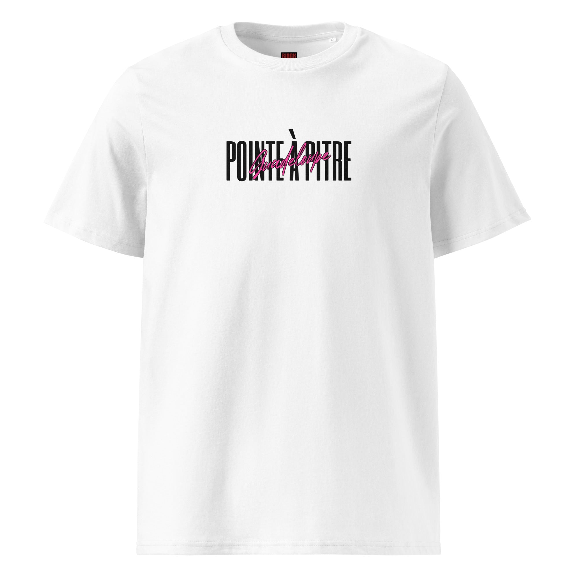T-SHIRT UNISEXE BLANC DE FACE - POINTE À PITRE FLUO - BLACK LEGACY STREETWEAR