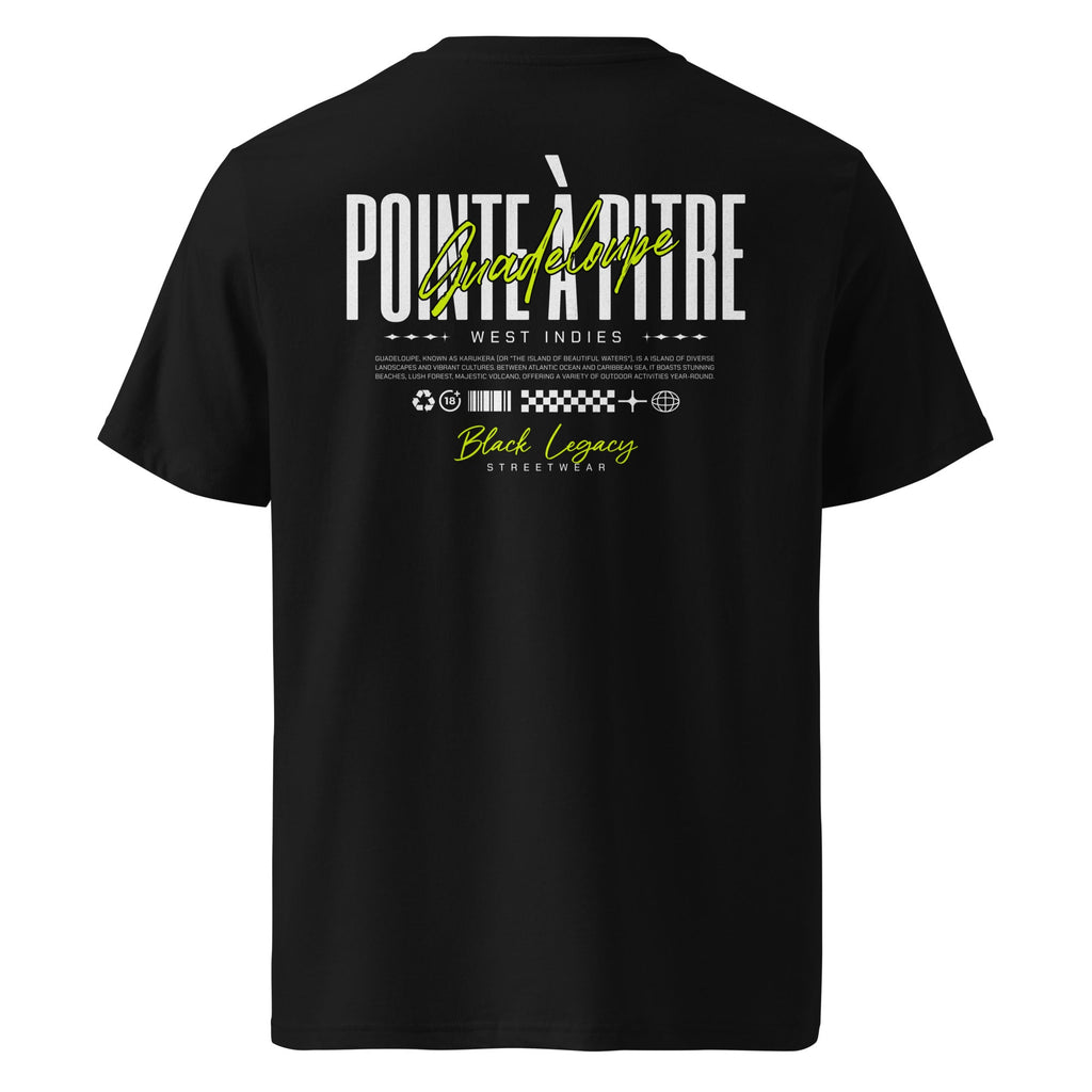 T-SHIRT UNISEXE NOIR DE DOS - POINTE À PITRE FLUO - BLACK LEGACY STREETWEAR