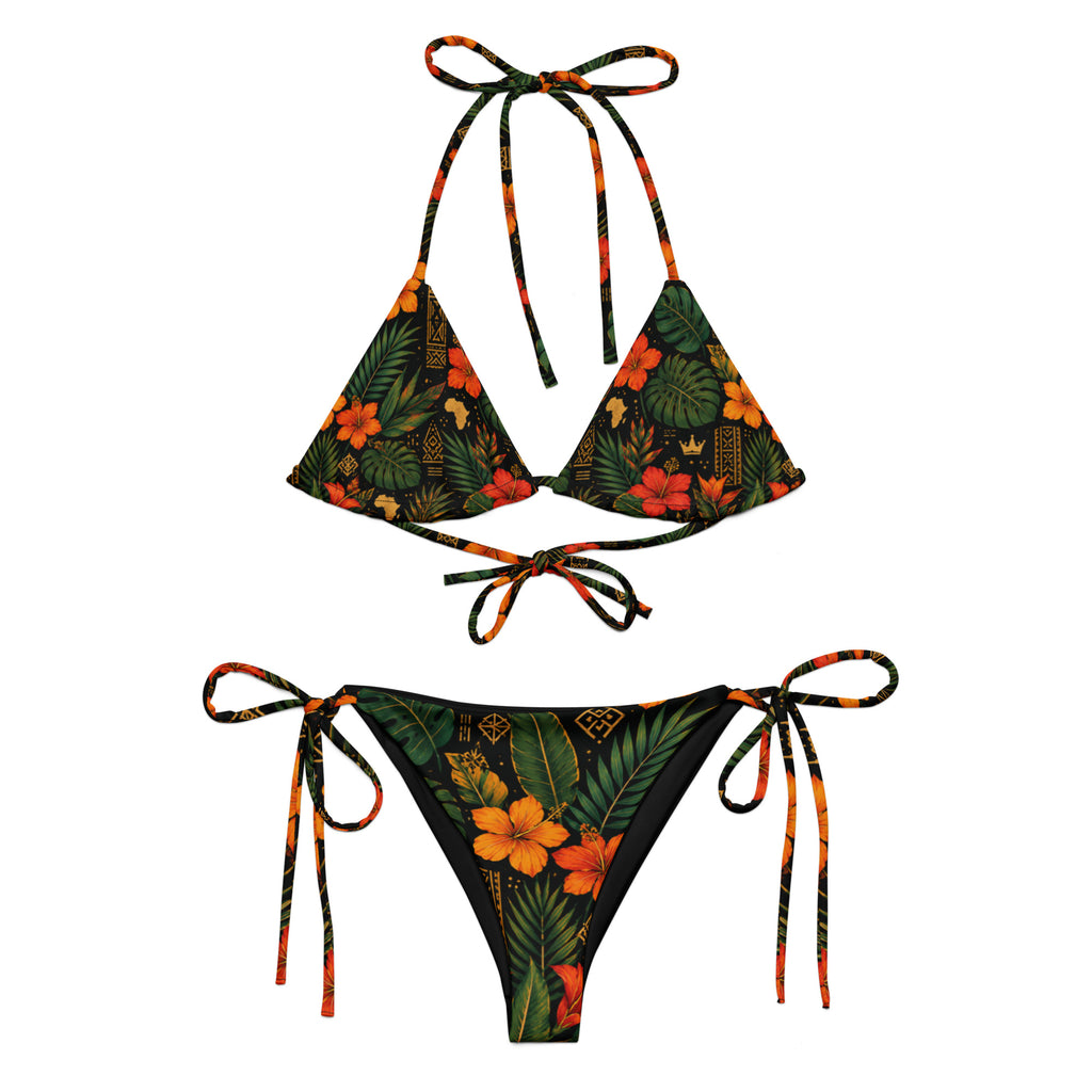 BIKINI À CORDON - HIBISCUS TROPICAL -  BLACK LEGACY STREETWEAR