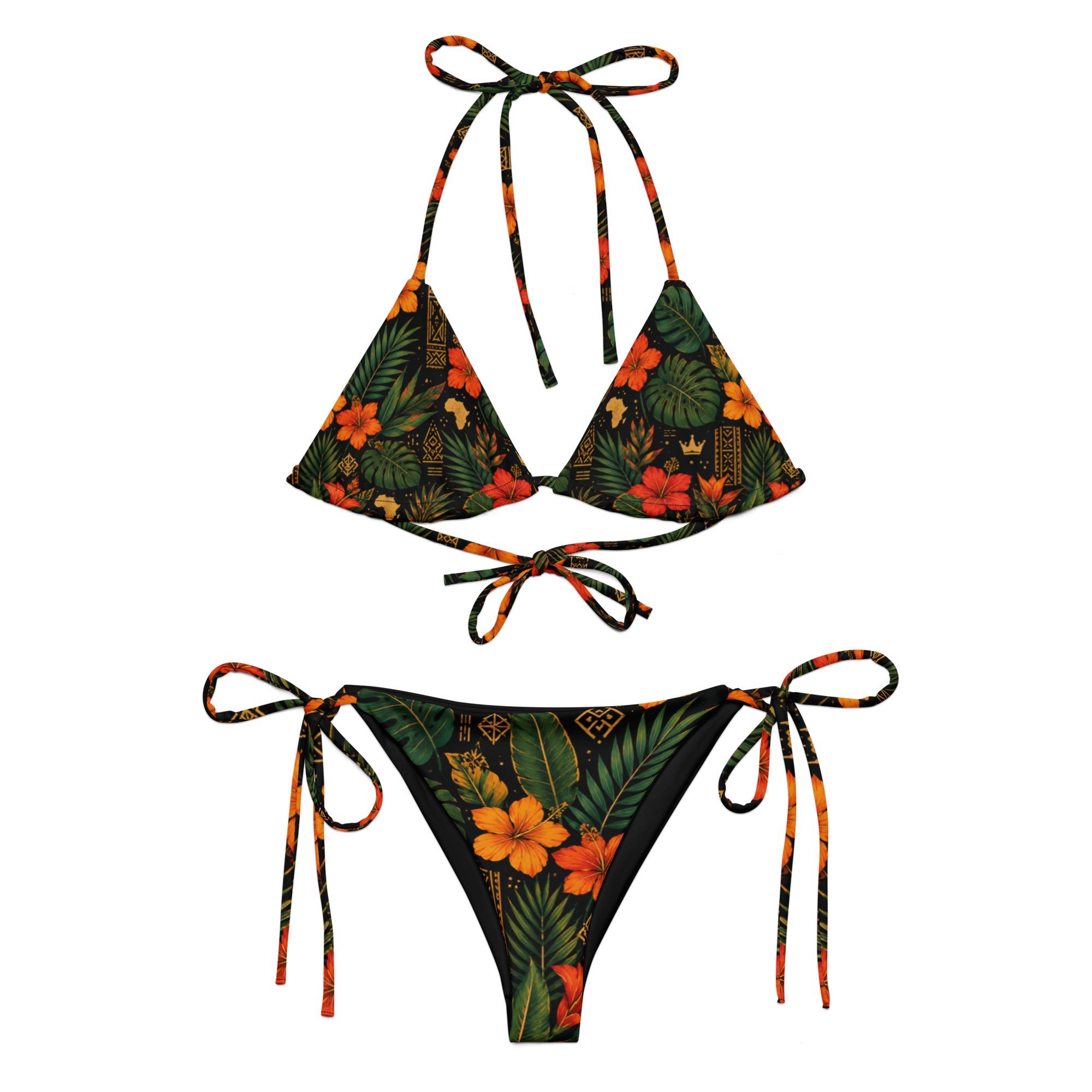BIKINI À CORDON - HIBISCUS TROPICAL -  BLACK LEGACY STREETWEAR
