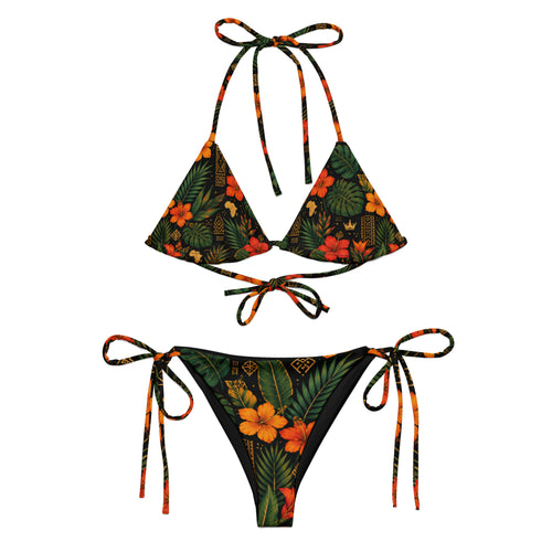 BIKINI À CORDON - HIBISCUS TROPICAL -  BLACK LEGACY STREETWEAR