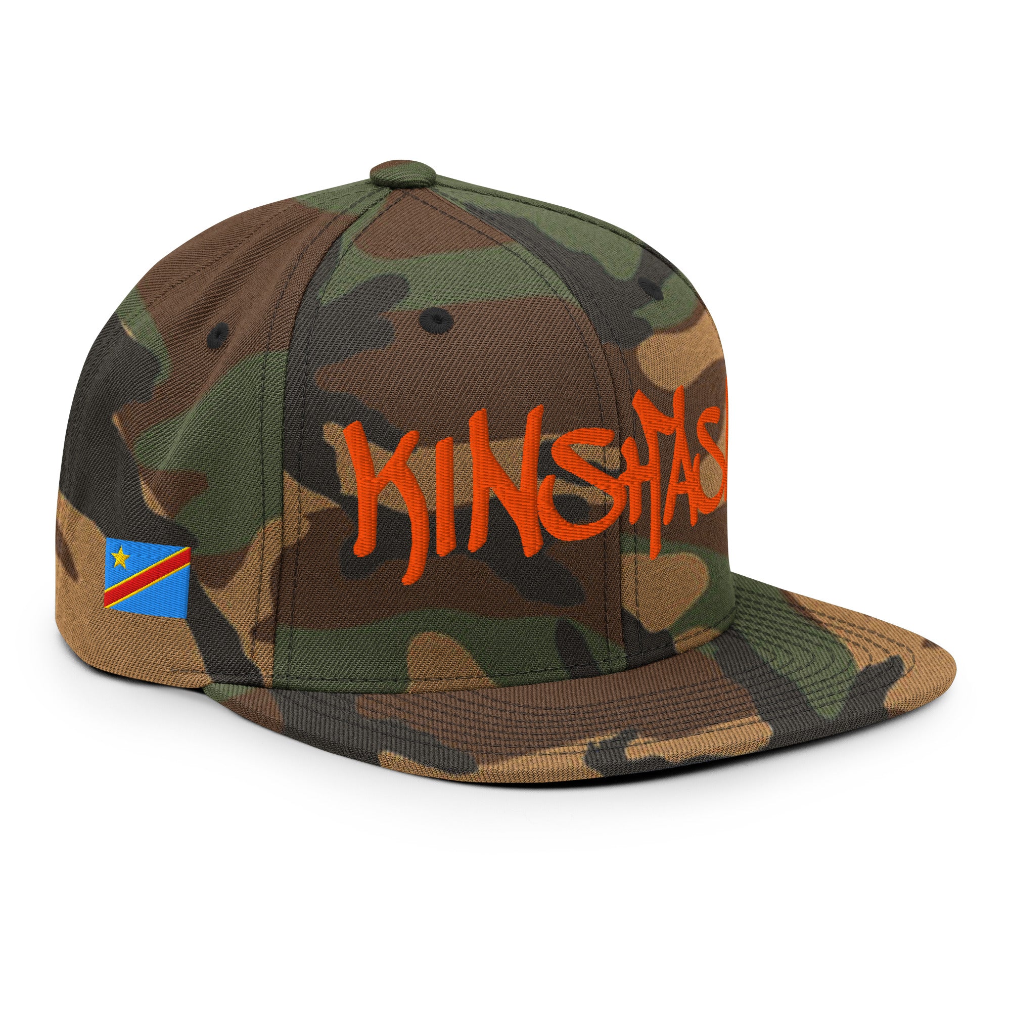 CASQUETTE SNAPBACK KINSHASA BRODERIE 3D PUFFY VERT CAMOUFLAGE BLACK LEGACY STREETWEAR