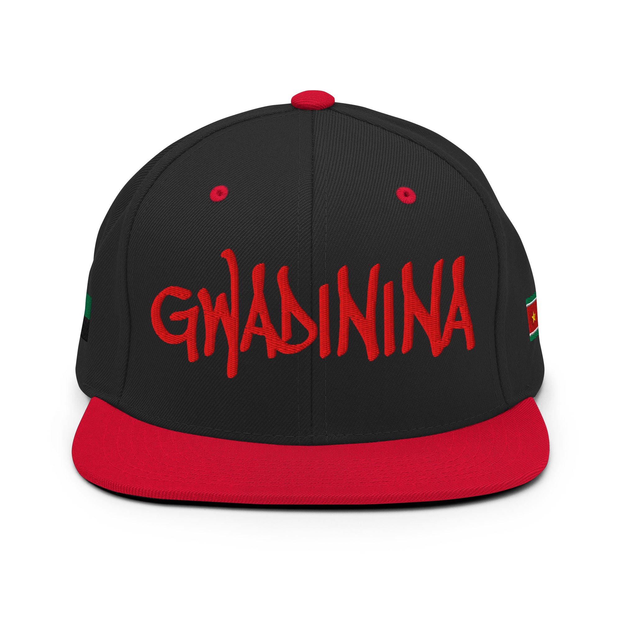 CASQUETTE SNAPBACK GWADININA - DRAPEAU GUADELOUPE - DRAPEAU MARTINIQUE - BRODERIE 3D PUFFY NOIRE/ROUGE - BLACK LEGACY STREETWEAR