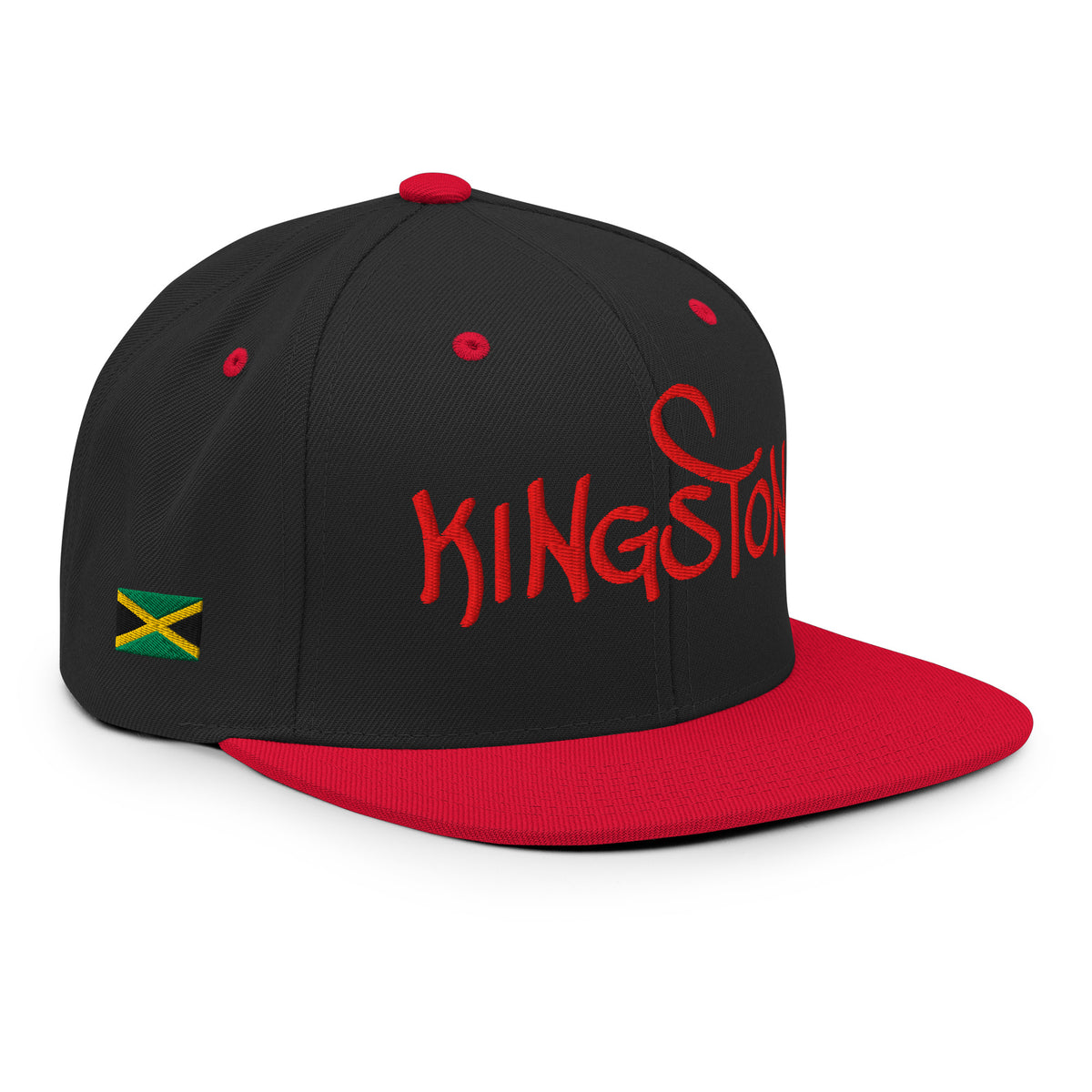 CASQUETTE SNAPBACK KINGSTON - DRAPEAU JAMAIQUE - BRODERIE 3D PUFFY NOIRE/ROUGE - BLACK LEGACY STREETWEAR