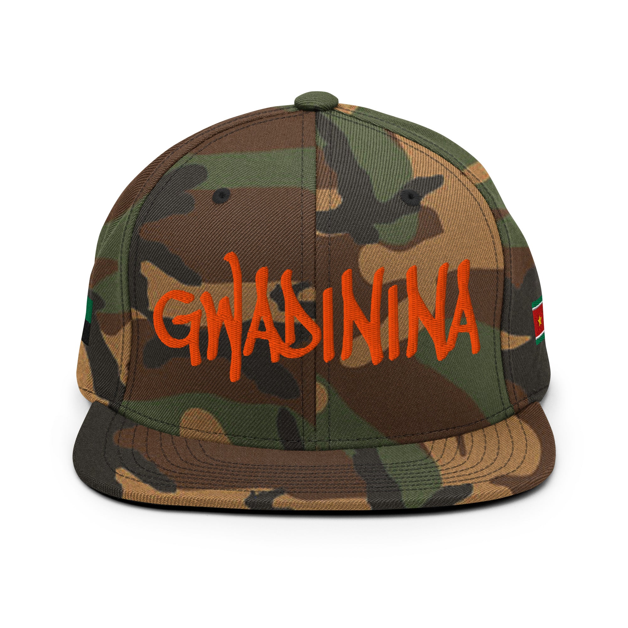 CASQUETTE SNAPBACK GWADININA - DRAPEAU GUADELOUPE - DRAPEAU MARTINIQUE - BRODERIE 3D PUFFY VERT CAMOUFLAGE - BLACK LEGACY STREETWEAR