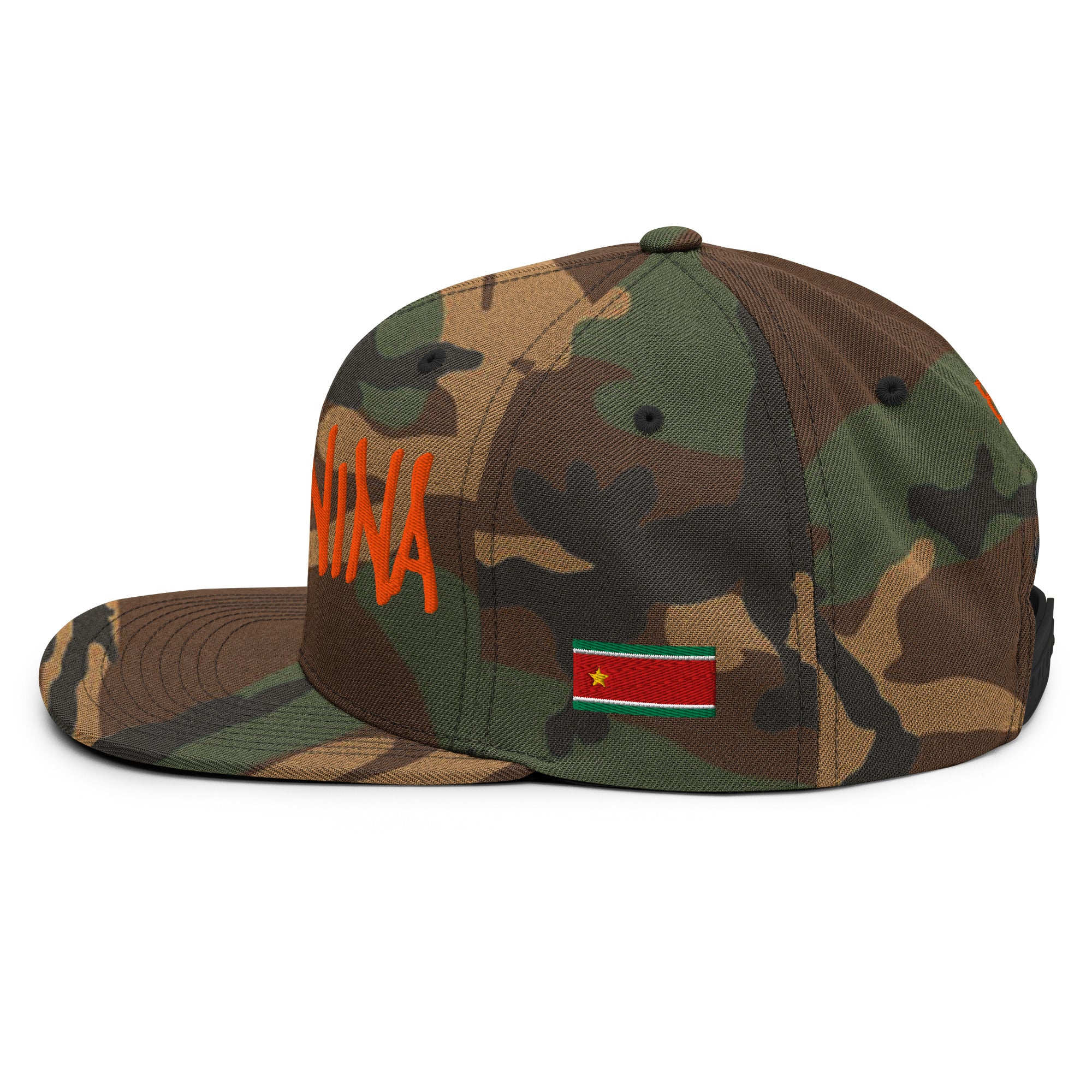 CASQUETTE SNAPBACK GWADININA - DRAPEAU GUADELOUPE - DRAPEAU MARTINIQUE - BRODERIE 3D PUFFY VERT CAMOUFLAGE - BLACK LEGACY STREETWEAR