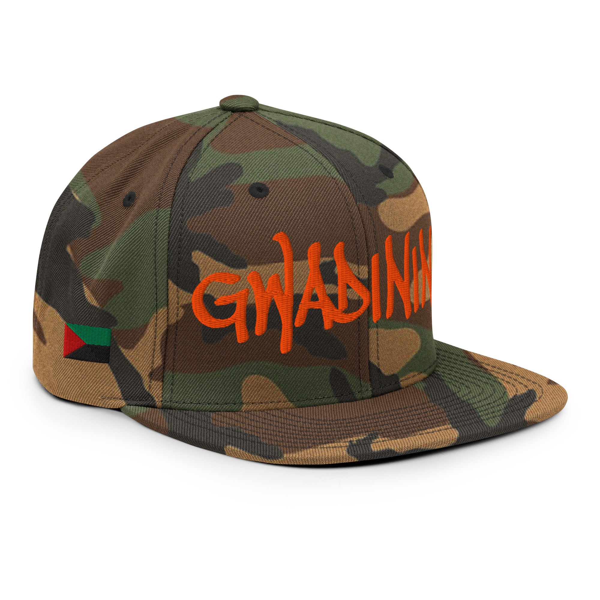 CASQUETTE SNAPBACK GWADININA - DRAPEAU GUADELOUPE - DRAPEAU MARTINIQUE - BRODERIE 3D PUFFY VERT CAMOUFLAGE - BLACK LEGACY STREETWEAR