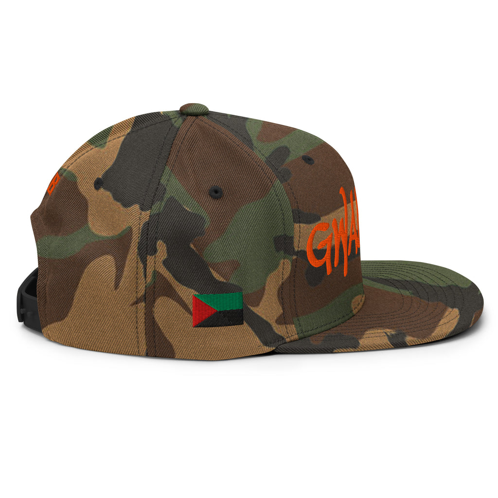 CASQUETTE SNAPBACK GWADININA - DRAPEAU GUADELOUPE - DRAPEAU MARTINIQUE - BRODERIE 3D PUFFY VERT CAMOUFLAGE - BLACK LEGACY STREETWEAR