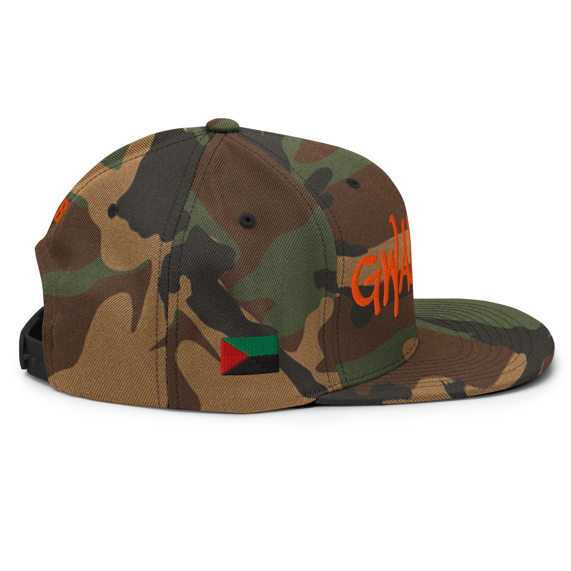 CASQUETTE SNAPBACK GWADININA - DRAPEAU GUADELOUPE - DRAPEAU MARTINIQUE - BRODERIE 3D PUFFY VERT CAMOUFLAGE - BLACK LEGACY STREETWEAR