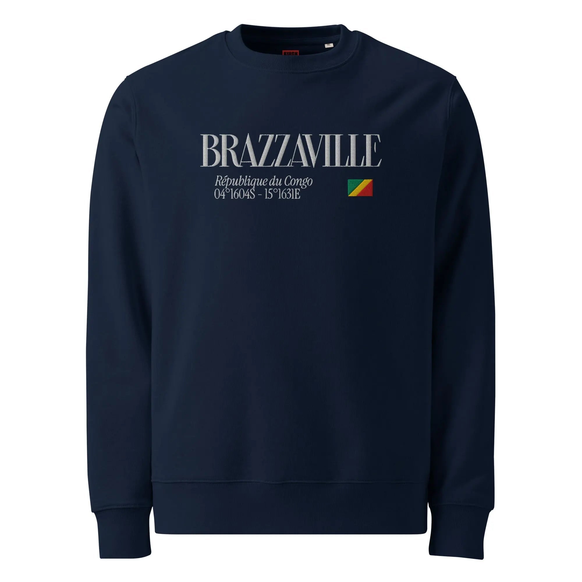 SWEATSHIRT UNISEXE - BRAZZAVILLE BRODÉ - DRAPEAU CONGO - BLACK LEGACY STREETWEAR