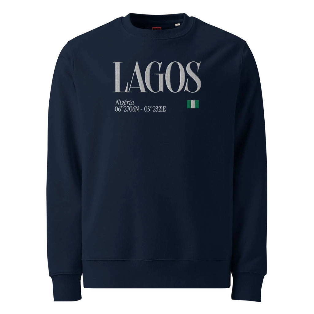 SWEATSHIRT UNISEXE - LAGOS BRODÉ - DRAPEAU NIGERIA - BLACK LEGACY STREETWEAR