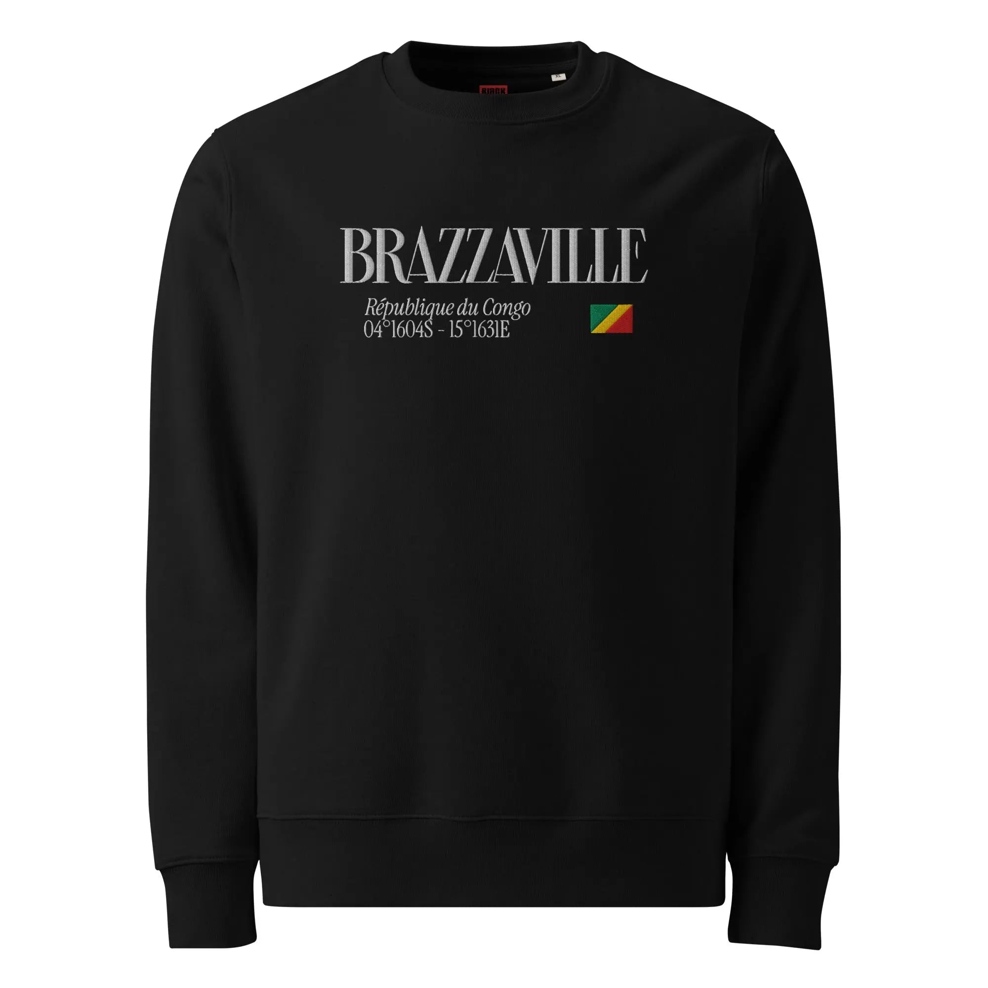 SWEATSHIRT UNISEXE - BRAZZAVILLE BRODÉ - DRAPEAU CONGO - BLACK LEGACY STREETWEAR