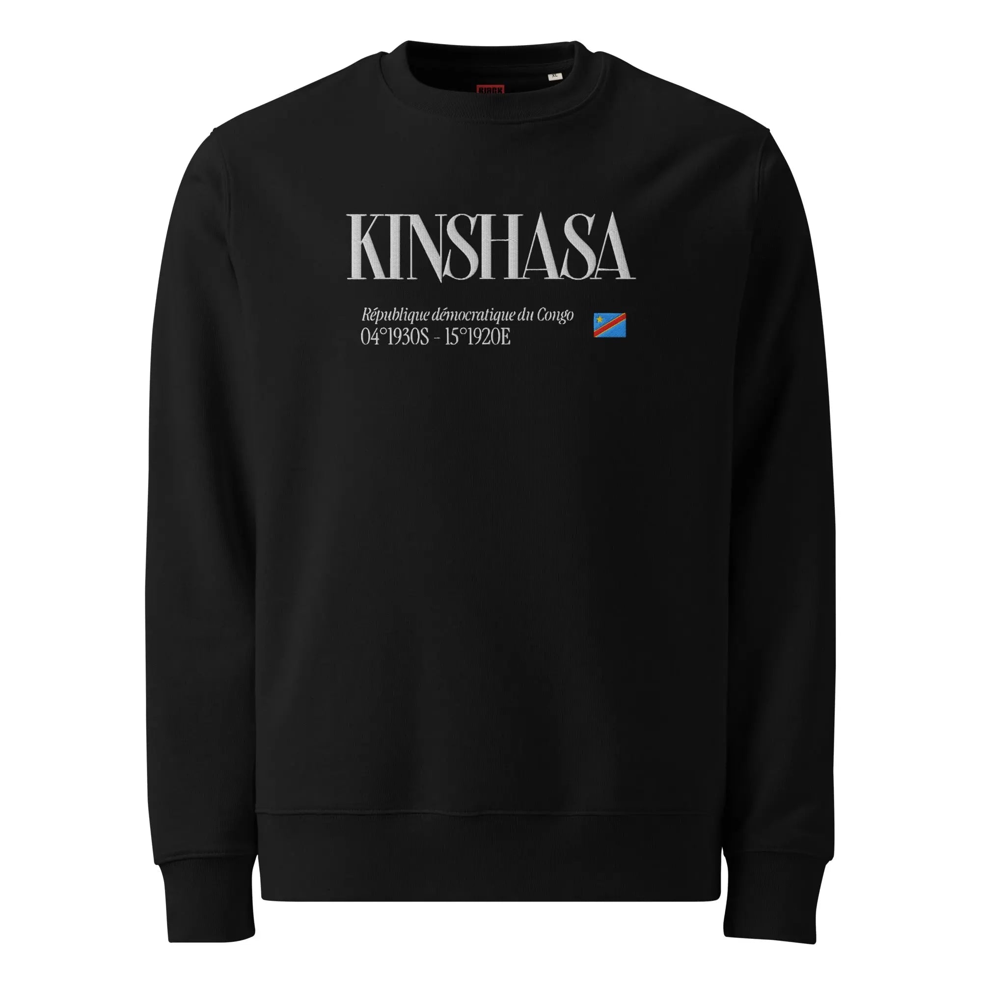 SWEATSHIRT UNISEXE - KINSHASA BRODÉ - DRAPEAU RDC - BLACK LEGACY STREETWEAR