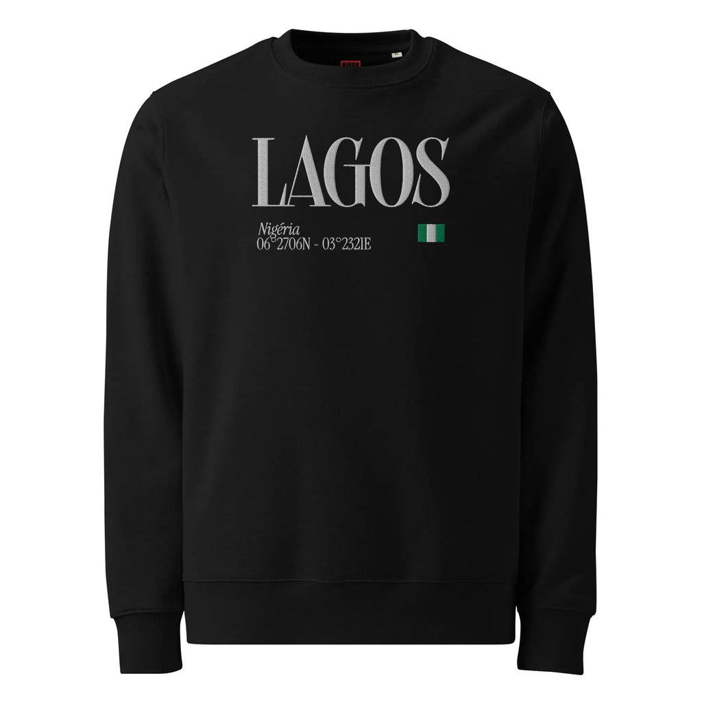 SWEATSHIRT UNISEXE - LAGOS BRODÉ - DRAPEAU NIGERIA - BLACK LEGACY STREETWEAR