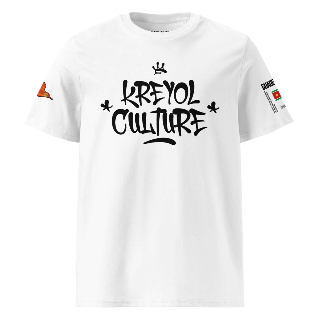 T-SHIRT UNISEXE BLANC - KREYOL CULTURE - DRAPEAU GUADELOUPE CARTE MADRAS - BLACK LEGACY STREETWEAR