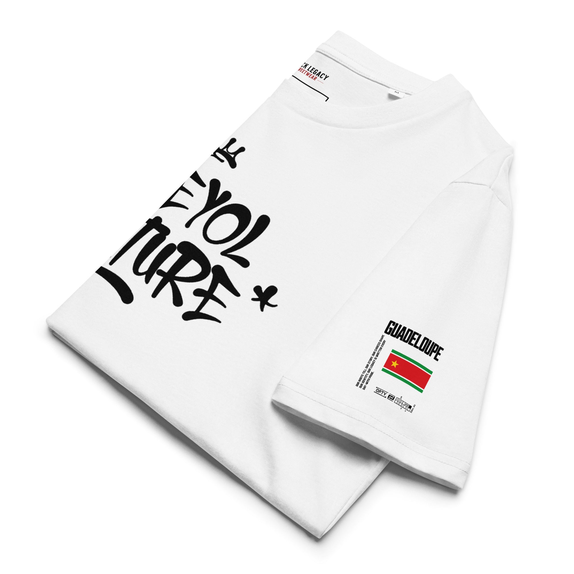 T-SHIRT UNISEXE BLANC - KREYOL CULTURE - DRAPEAU GUADELOUPE CARTE MADRAS - BLACK LEGACY STREETWEAR
