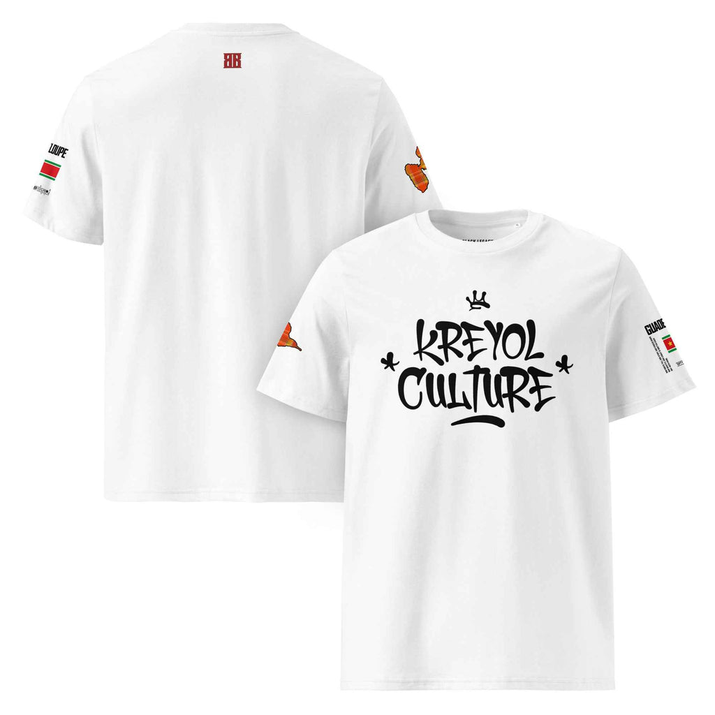 T-SHIRT UNISEXE BLANC - KREYOL CULTURE - DRAPEAU GUADELOUPE CARTE MADRAS - BLACK LEGACY STREETWEAR
