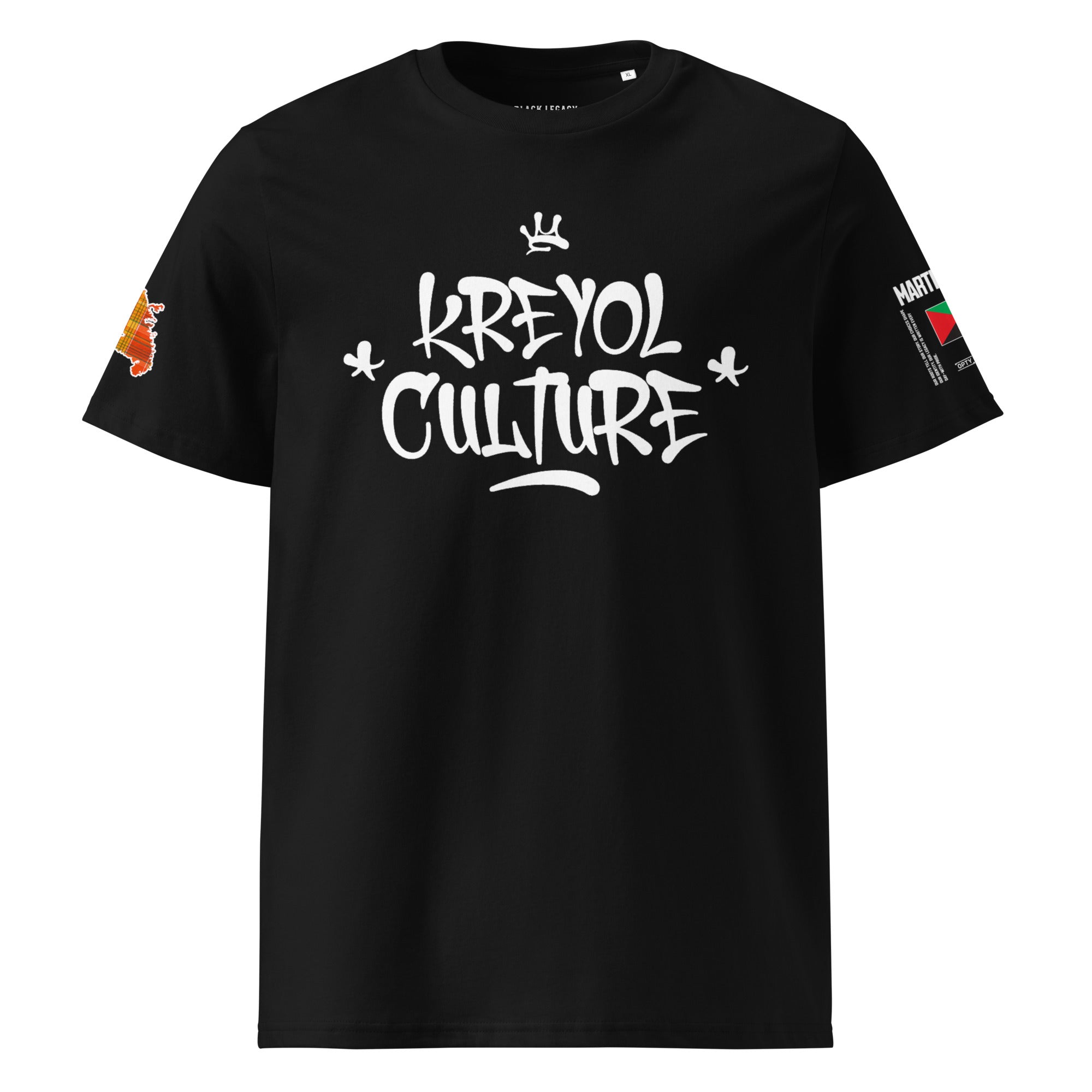 T-SHIRT UNISEXE NOIR - KREYOL CULTURE - DRAPEAU MARTINIQUE CARTE MADRAS - BLACK LEGACY STREETWEAR