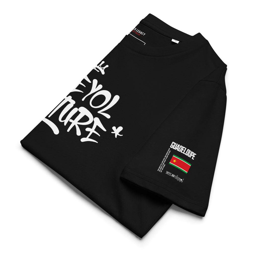 T-SHIRT UNISEXE NOIR - KREYOL CULTURE - DRAPEAU GUADELOUPE CARTE MADRAS - BLACK LEGACY STREETWEAR