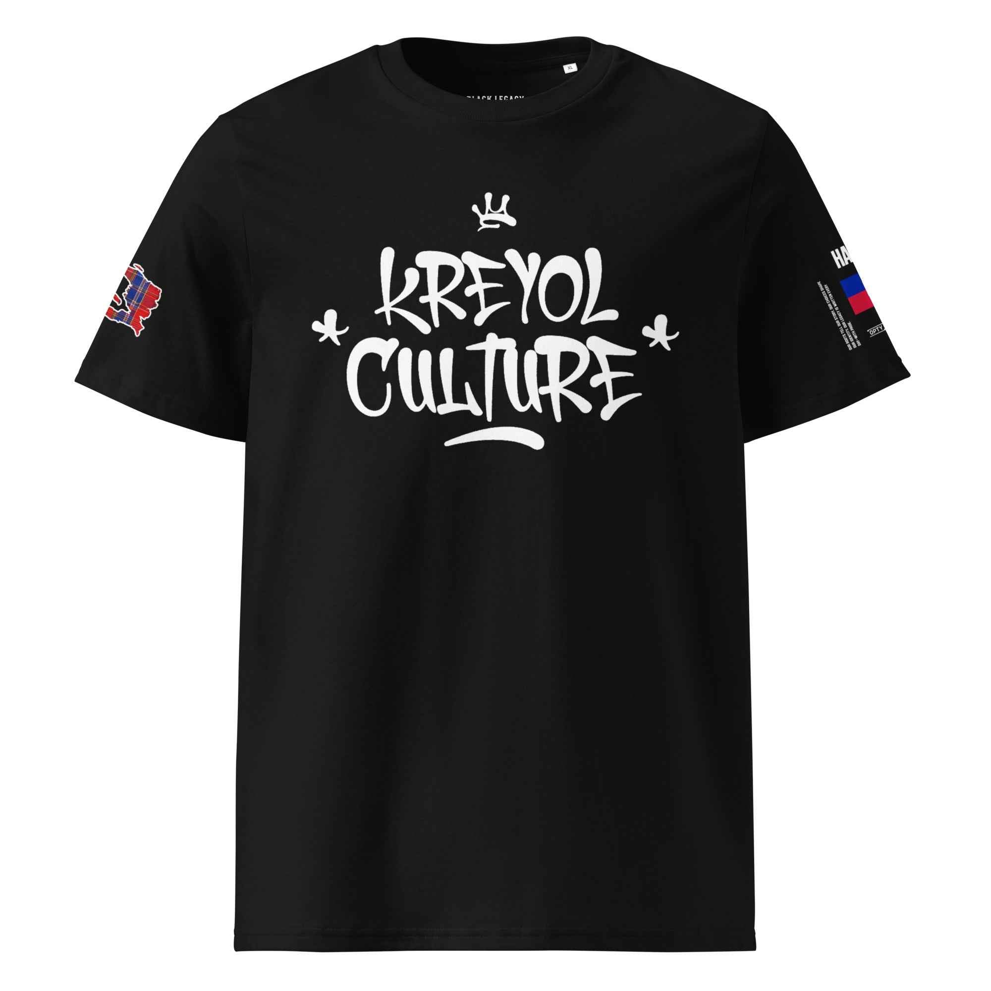 T-SHIRT UNISEXE NOIR - KREYOL CULTURE - DRAPEAU HAITI CARTE MADRAS - BLACK LEGACY STREETWEAR
