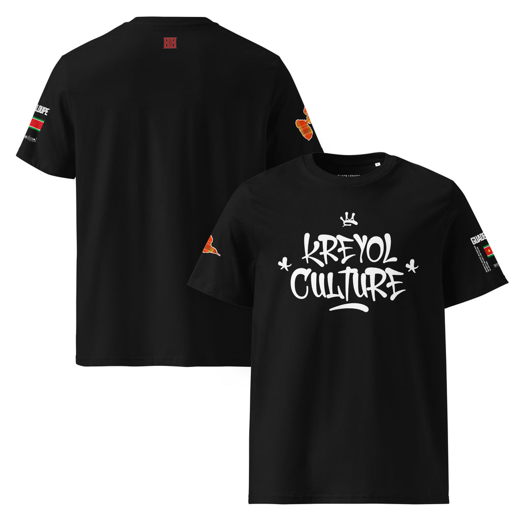 T-SHIRT UNISEXE NOIR - KREYOL CULTURE - DRAPEAU GUADELOUPE CARTE MADRAS - BLACK LEGACY STREETWEAR