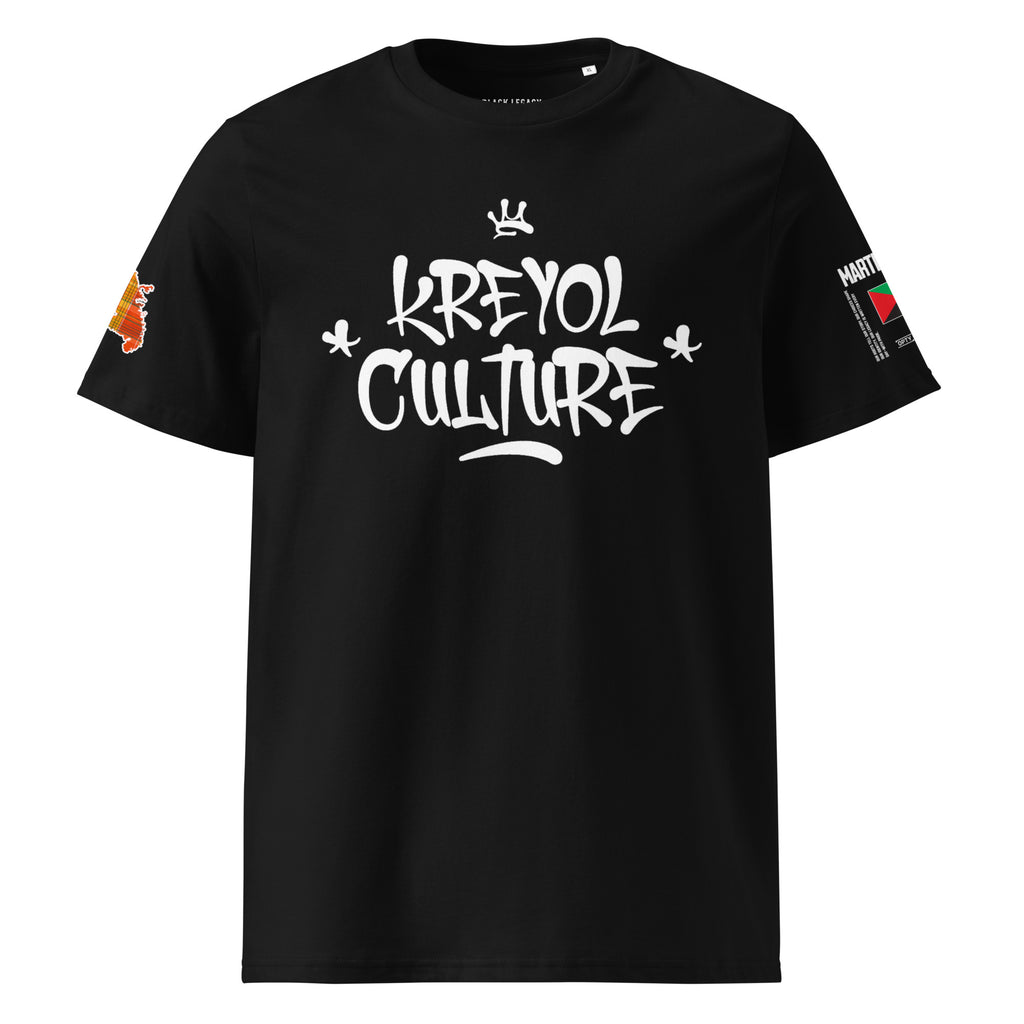 T-SHIRT UNISEXE NOIR - KREYOL CULTURE - DRAPEAU MARTINIQUE CARTE MADRAS - BLACK LEGACY STREETWEAR