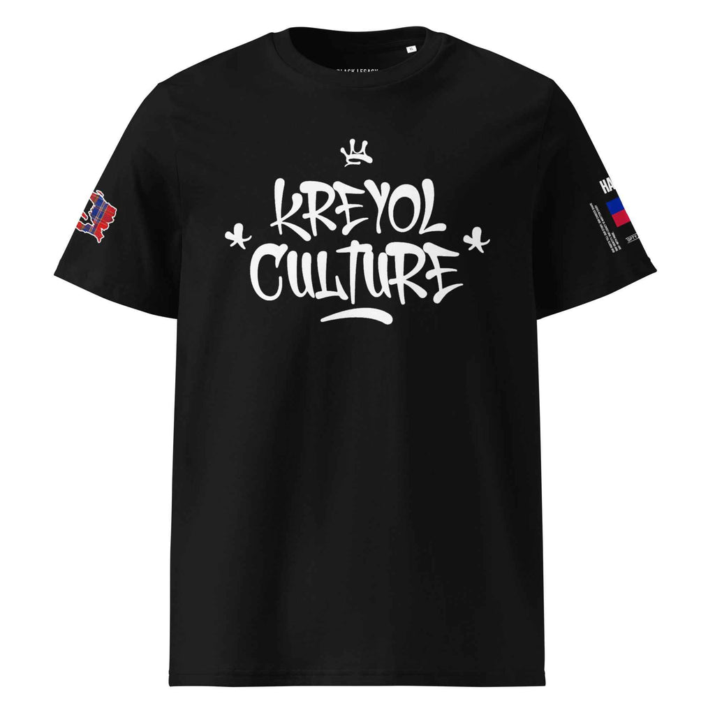 T-SHIRT UNISEXE NOIR - KREYOL CULTURE - DRAPEAU HAITI CARTE MADRAS - BLACK LEGACY STREETWEAR